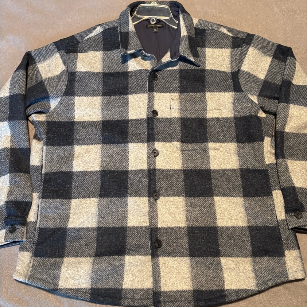Banana Republic Charcoal and Cream Checkered Shirt Jacket